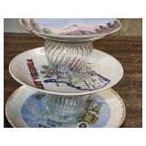 Set of 3 DIY Tiered Serving Platters Using Collectable Plates from Various States - One needs to be re-glued