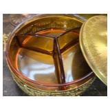 Vintage Glass and Brass Dishware - Pink, Amber, and Yellow