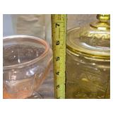 Vintage Glass and Brass Dishware - Pink, Amber, and Yellow