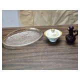 Glass Serving Tray, Avon Cruet, Made in Japan Sugar Bowl