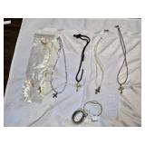 Lot of Assorted Jewelry Including Necklaces and Bracelets with Cross Charms