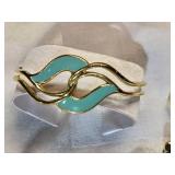 Vintage Turquoise Enamel Jewelry Set - Bracelet, Earrings, and Ring