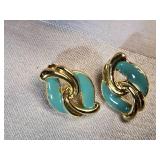 Vintage Turquoise Enamel Jewelry Set - Bracelet, Earrings, and Ring