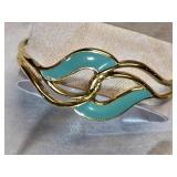 Vintage Turquoise Enamel Jewelry Set - Bracelet, Earrings, and Ring