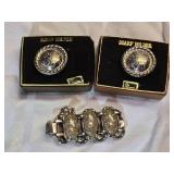 Vintage Western Scarf Holders & Silver-Tone Glitter Bracelet Set