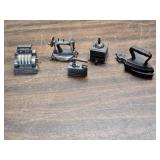 Small Decorative or Doll House Metal Cash Register, Sad Irons, Coffee Grinder, Sewing Machine
