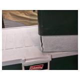 Lot of 3 Vintage Green Coleman Coolers - One has cracked plastic - See pics for condition