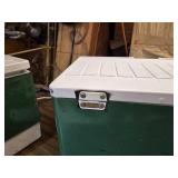 Lot of 3 Vintage Green Coleman Coolers - One has cracked plastic - See pics for condition