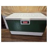 Lot of 3 Vintage Green Coleman Coolers - One has cracked plastic - See pics for condition