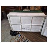 Lot of 3 Vintage Green Coleman Coolers - One has cracked plastic - See pics for condition