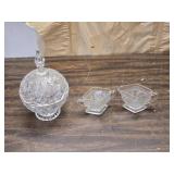 Crystal Candy Dish with Cut Glass, Cream and Sugar Servers
