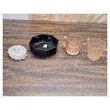 Seashell Crystal Covered Dish, Depression Glass Sugar and Cream Servers, Dark Glass Bowl