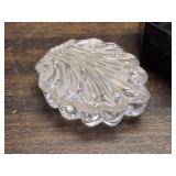 Seashell Crystal Covered Dish, Depression Glass Sugar and Cream Servers, Dark Glass Bowl