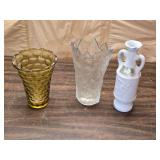 Green Glass Vase, Crystal Vase, Milk Glass McGill Whiskey Bottle