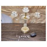 3 Candle Crystal and Metal Candelabra with Ash Tray Midway - Has Crystals to Hang from the Candle Holders, Not all are There