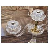 3 Candle Crystal and Metal Candelabra with Ash Tray Midway - Has Crystals to Hang from the Candle Holders, Not all are There