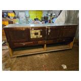 Large Vintage Glass Top and Wood Shop or Store Counter