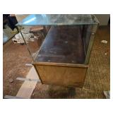 Large Vintage Glass Top and Wood Shop or Store Counter