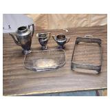 Silver Plate Tea Server, Cream and Sugar Server, Tray