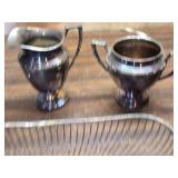 Silver Plate Tea Server, Cream and Sugar Server, Tray