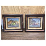 Pair of Framed Vintage Car Garage Silkscreen Prints