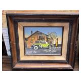 Pair of Framed Vintage Car Garage Silkscreen Prints