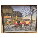 Pair of Framed Vintage Car Garage Silkscreen Prints