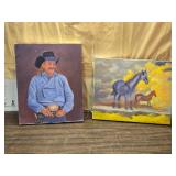 Hand Painted Paintings of a Cowboy and Horses