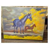 Hand Painted Paintings of a Cowboy and Horses