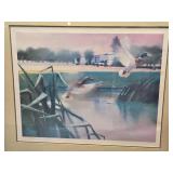 Signed Print of Ducks on Flight Numbered 158/500 - Some Wrinkling