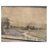 Vintage Field and Creek Litho or Etching Copyright 1909