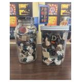 2 Glass Jars - Full of Trinket, Crafting Items - Keys, Shells, Buttons, Thimbles, More