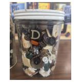 2 Glass Jars - Full of Trinket, Crafting Items - Keys, Shells, Buttons, Thimbles, More