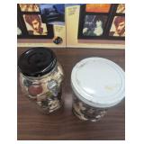 2 Glass Jars - Full of Trinket, Crafting Items - Keys, Shells, Buttons, Thimbles, More