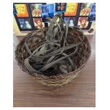 Weaved Basket - Large Old Leather Harness - Unknown