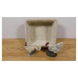 9" x 10" x 5" Wicker Basket with Canvas Inlay and 2 Ceramic Roosters