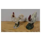 9" x 10" x 5" Wicker Basket with Canvas Inlay and 2 Ceramic Roosters