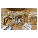 Small Wooden Bowl with 3 Faux Pearl Napkin Rings