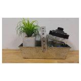 Small Tin Basket with Marble Jar and 2 Faux Tiny Planters