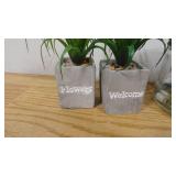 Small Tin Basket with Marble Jar and 2 Faux Tiny Planters