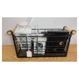 Small Black Metal Basket with 3 Candle Lanterns and 4 Small "Love" Picture Frames