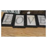 Small Black Metal Basket with 3 Candle Lanterns and 4 Small "Love" Picture Frames