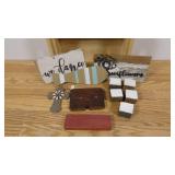 Small Wooden Tote with 11 Wooden Wall Shelf Decor