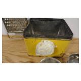 Vintage Tea Canister with Grater, Pewter Sugar & Creamer Bowls, Wooden Scooper, and Farmhouse Bell