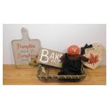 Metal Mesh Basket with Fall Theme Wall Decor and Pumpkin Person