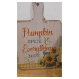 Metal Mesh Basket with Fall Theme Wall Decor and Pumpkin Person