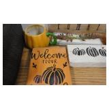 Mesh Fabric Basket with 8 Fall Themed Shelf/ Wall Decor