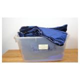Bin of 6 Blue Velvet Tree Skirts & Mixed Vinyl Table Clothes