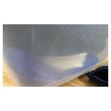 Bin of 6 Blue Velvet Tree Skirts & Mixed Vinyl Table Clothes