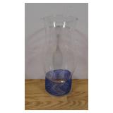 12" Glass Pillar Hurricane w/ Blue Lacing